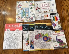 Lot of 7 RANDOM ADULT COLORING  ACTIVITY BOOKS plus 24 colored pencils