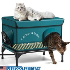 Heated Outdoor Cat House W/ Waterproof Insulation Elevated Design Safe Shelter