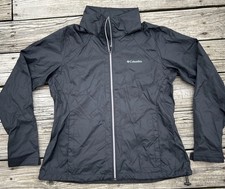 Columbia Black Switchback Iii Rain Hidden Hood Womans Large Packable Light Wt
