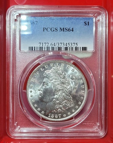 1887 P Morgan Silver Dollar PCGS Cert MS 64 Luster Bright Fields Super NICE COIN