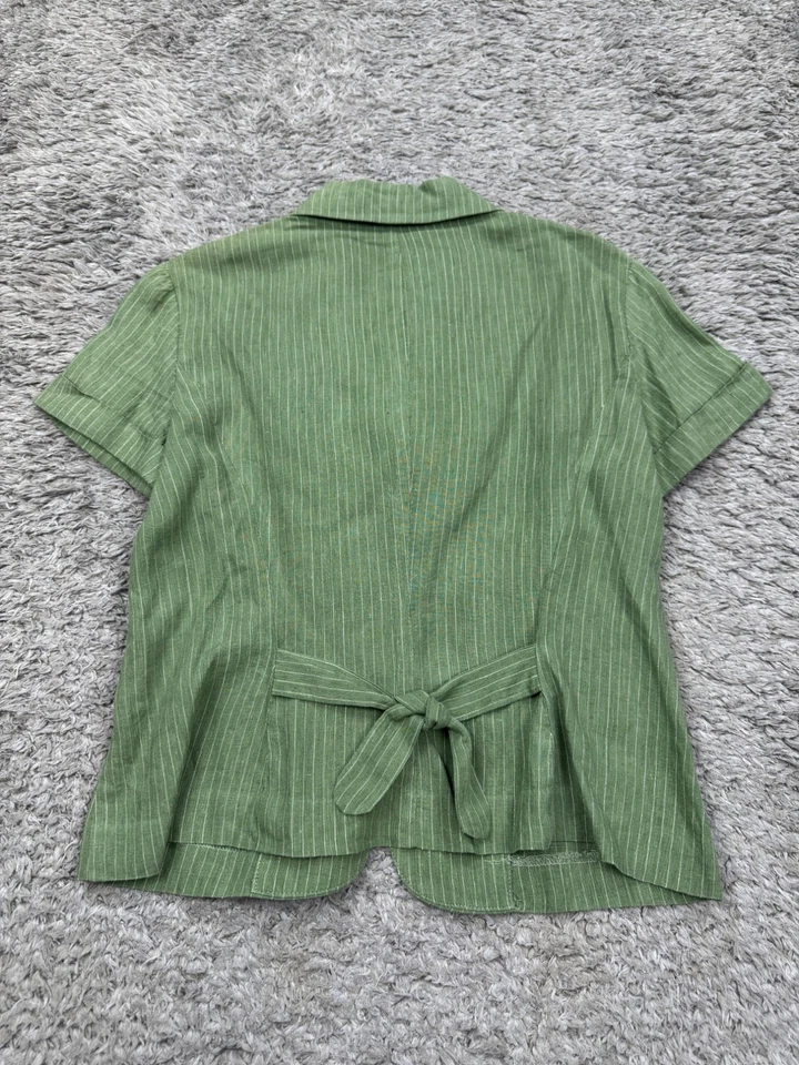 Blusa Kasper Top Mujer 6 Petite Verde Oliva Rayas Lino Puños Manga Corta Foto 2 de 4