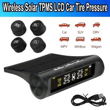 Wireless Solar TPMS LCD Car Tire Pressure Monitoring System 4 External Sensors.