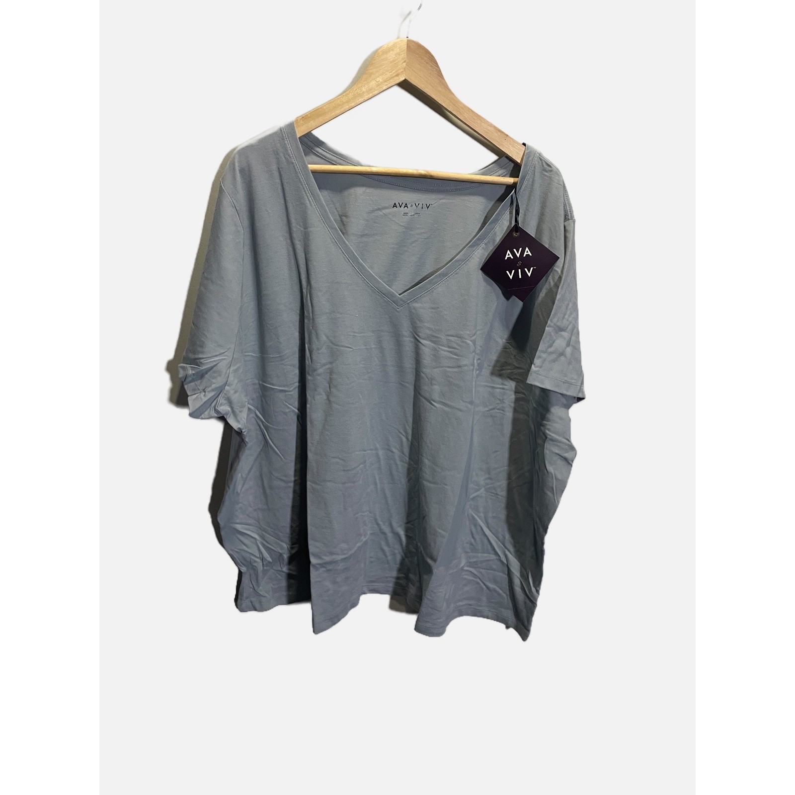 Ava & Viv T-Shirt Womens 4X Blue V-Neck Short Sleeve Casual Basic Plus Size Tee