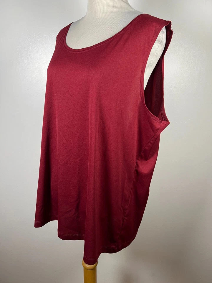 Camiseta sin mangas CJ Banks 3X vino tinto borgoña viaje elástico cuello redondo mujer Y2 Foto 3 de 4