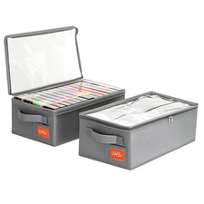 Stackable VHS Storage Box - 2 Pack Organizer for 14 Tapes with Clear Lid