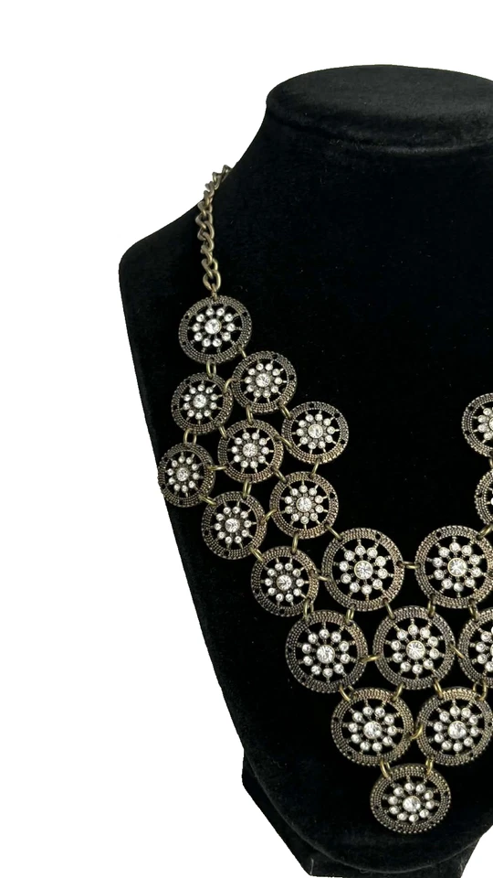 复古风格大胆青铜水晶奖章围兜项链声明珠宝首饰 — 第 3/4 张图片