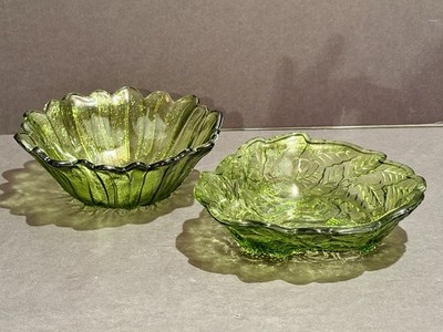 Pair of Vintage Indiana Glass Loganberry Leaf Bowl and Lily Pons Bowl in Green
