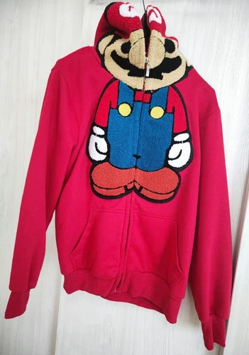 A BATHING APE (BAPE) Felpa con cappuccio Mario rossa zip full body design gamer moda rara