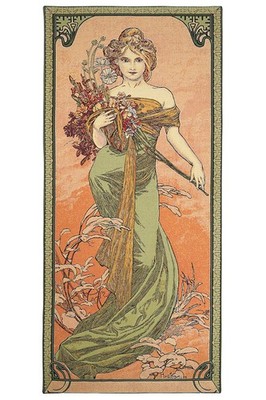 Gobelin Wandteppich Wandbehang Alphonse Mucha Der Frühling Belgien 100x46cm