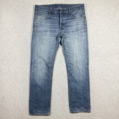 G Star RAW Jeans Men 36x30 Blue 3301 Straight Leg Medium Wash Button Fly Denim