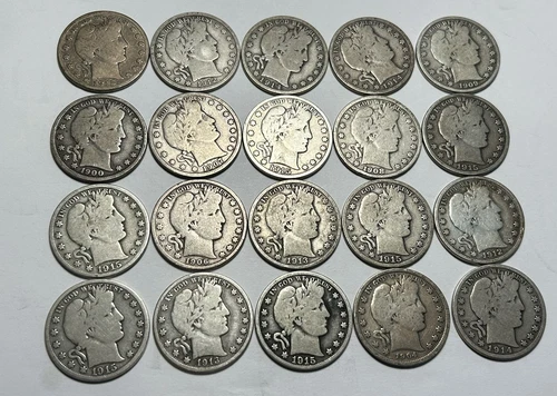 1900 TO 1915 VG BARBER HALF DOLLAR ROLL / 20 COINS