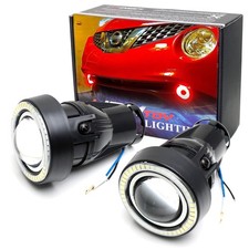 3 Projector Fog Light Kit Wblack Shroud 40-smd Red Led Halo Ring Angle Rings