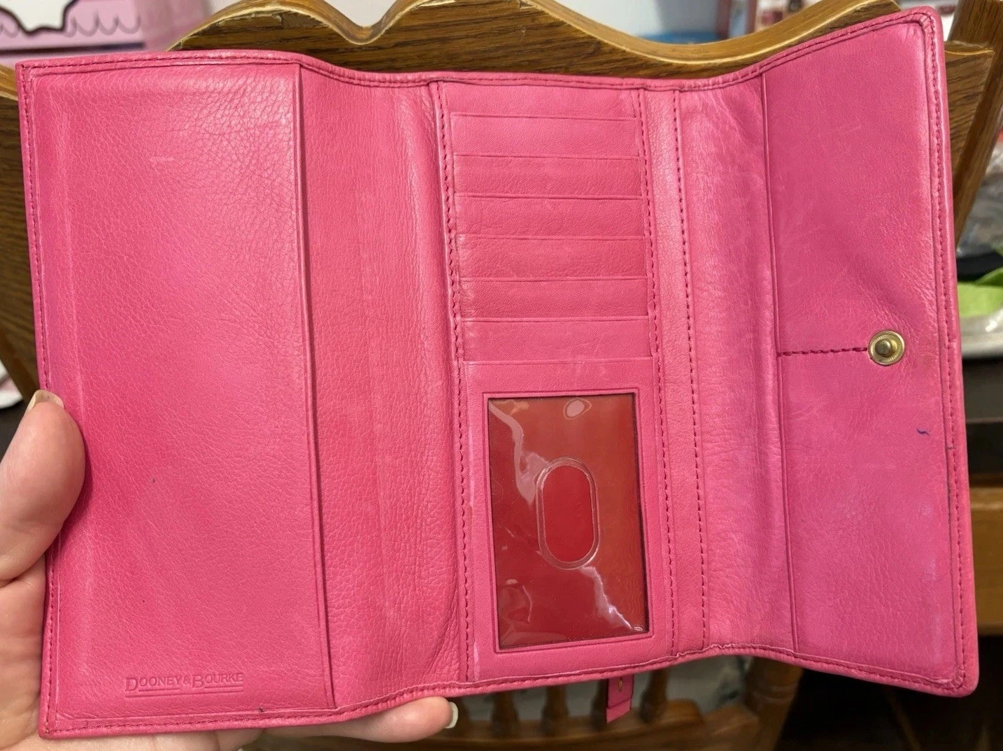 DOONEY & BOURKE Portafoglio Dooney Bourke fucsia rosa caldo pelle fiorentina grande pochette libretto assegni