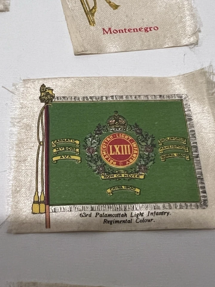 Antique Cigarette Silks – 13x Flags, Regimental Colour & HMS Warrior Early 1900s - Image 4 of 4