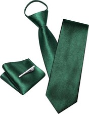 Emerald Green Zipper Ties for Men Solid Pre-Tied Tie with Tie Clip Extra Long...