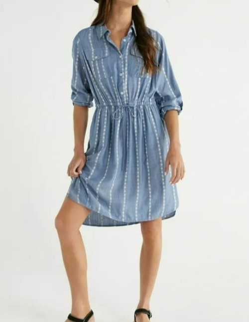 Time & Tru Chambray Blue Utility Shirt Dress Womens XXXL (22) Pockets Casual NWT