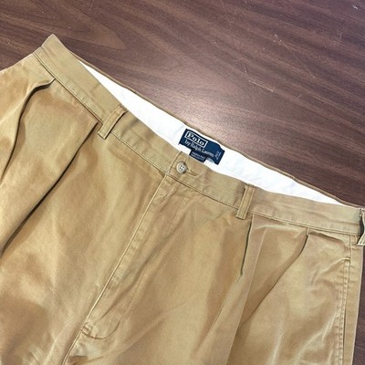 Polo Ralph Lauren VTG Andrew Chino Pants Tan Cotton Classic Pleated Men 42/30