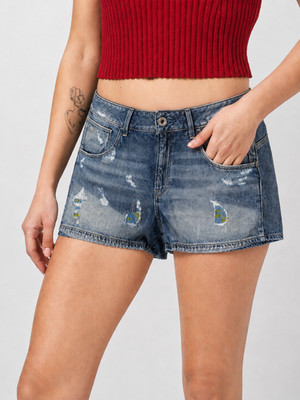 G-Star Raw Arc Boyfriend Restored Denim Shorts Distressed Blue Low Rise W31, L