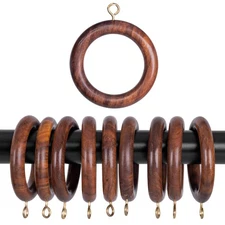 24 Pack Rose Wood Curtain Rings 2.5" OD 1.75" ID w/ Hooks Smooth Wooden Drapery