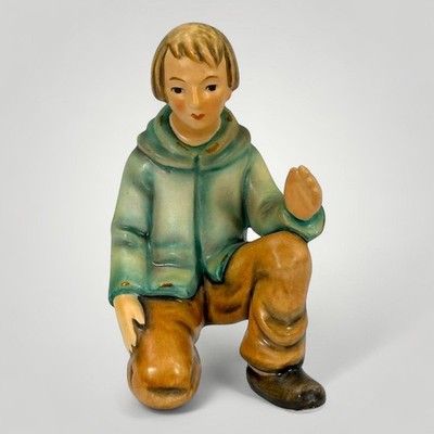 Vintage Goebel Nativity Figurine Kneeling Boy Green Jacket Christmas Porcelain
