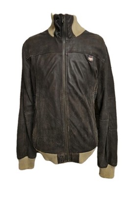 Superdry Biker Brushed Leather Super Sanforized Soft Lined Bomber Harrington - M