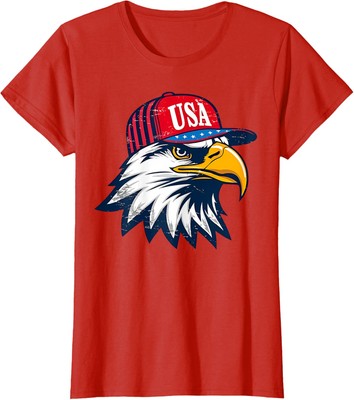 American Flag Bald Eagle Patriotic Usa Hat July 4Th Ladies' Crewneck T-Shirt