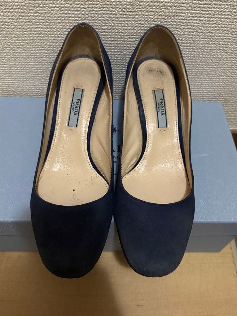 PRADA Women's Pumps Low Heels Size:37.5/JP:24 Suede Navy From Japan 135166K Auth thumbnail 3