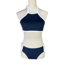 Anthropologie Seafolly 12 NWOT Kenna Navy High Neck 2 Piece Bikini Set Swimsuit