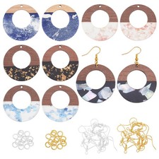 1box 70pcs Wood Resin Earring Pendants Walnut Wood Resin Jewelry Findings