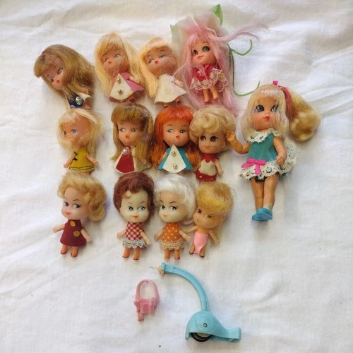 13 Vintage Little Kiddles Dolls  HUGE LOT Mattel 1965 kolognes,skediddles MORE