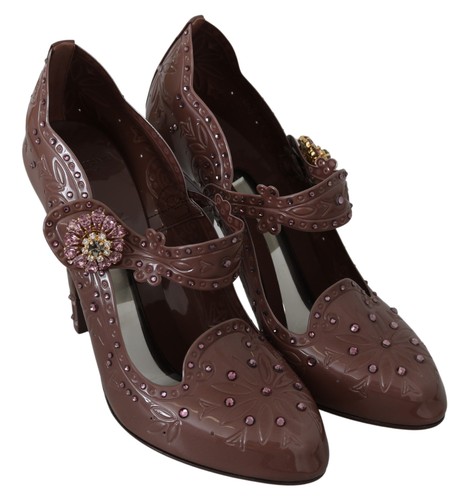 Dolce & Gabbana Marrón Floral Cristal Cenicienta Tacones Mujer Zapatos Auténtico - Imagen 3 de 6