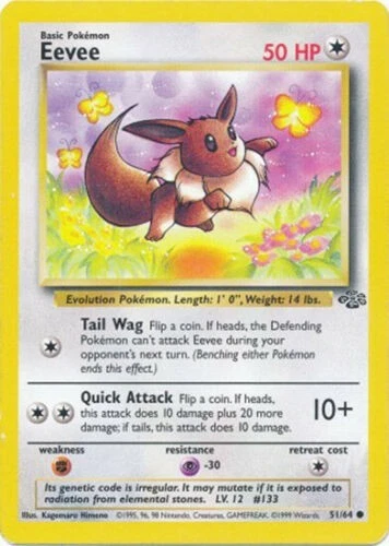 Eevee 51/64 Jungle Set Vintage 1999 Pokemon Card - NM
