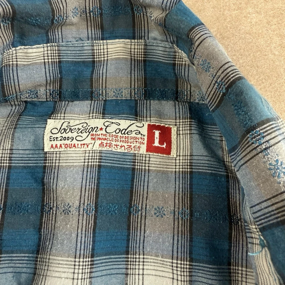 Sovereign Code Shirt Men L Surfer Blue Plaid Harrison Button Down Western Fit - Image 3 of 4