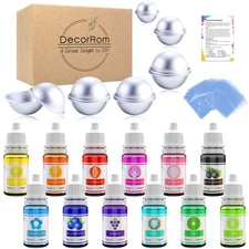 Bath Bomb Mold Kit 12 Pieces with 12 Soap Colorant, Shrink Wrap Bags - Liquid...