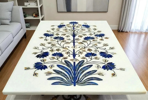 Marble with Semi precious stone Inlay Tabletop, 48" x 30" Dining tabletop decor - Picture 6 of 14
