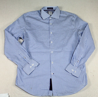Robert Graham Blue Button Down Shirt Long Sleeve Casual Plaid Stretch Size Large