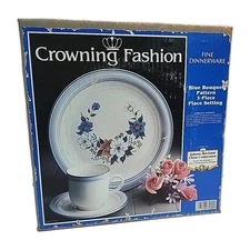 Crowning Fashion Blue Bouquet Dinnerware 3 pc Single Place Setting By Haviland