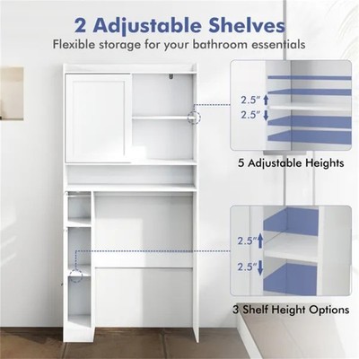 Over-The-Toilet Storage Cabinet  White- 1 Top Shelf  2 Enclosed Cabinets