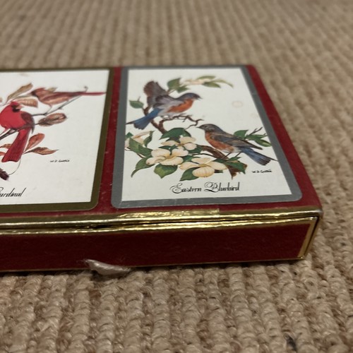 Vintage Duratone Plastic Coated Double Deck Pinochle Cards & Case Birds Nature - Picture 3 of 9