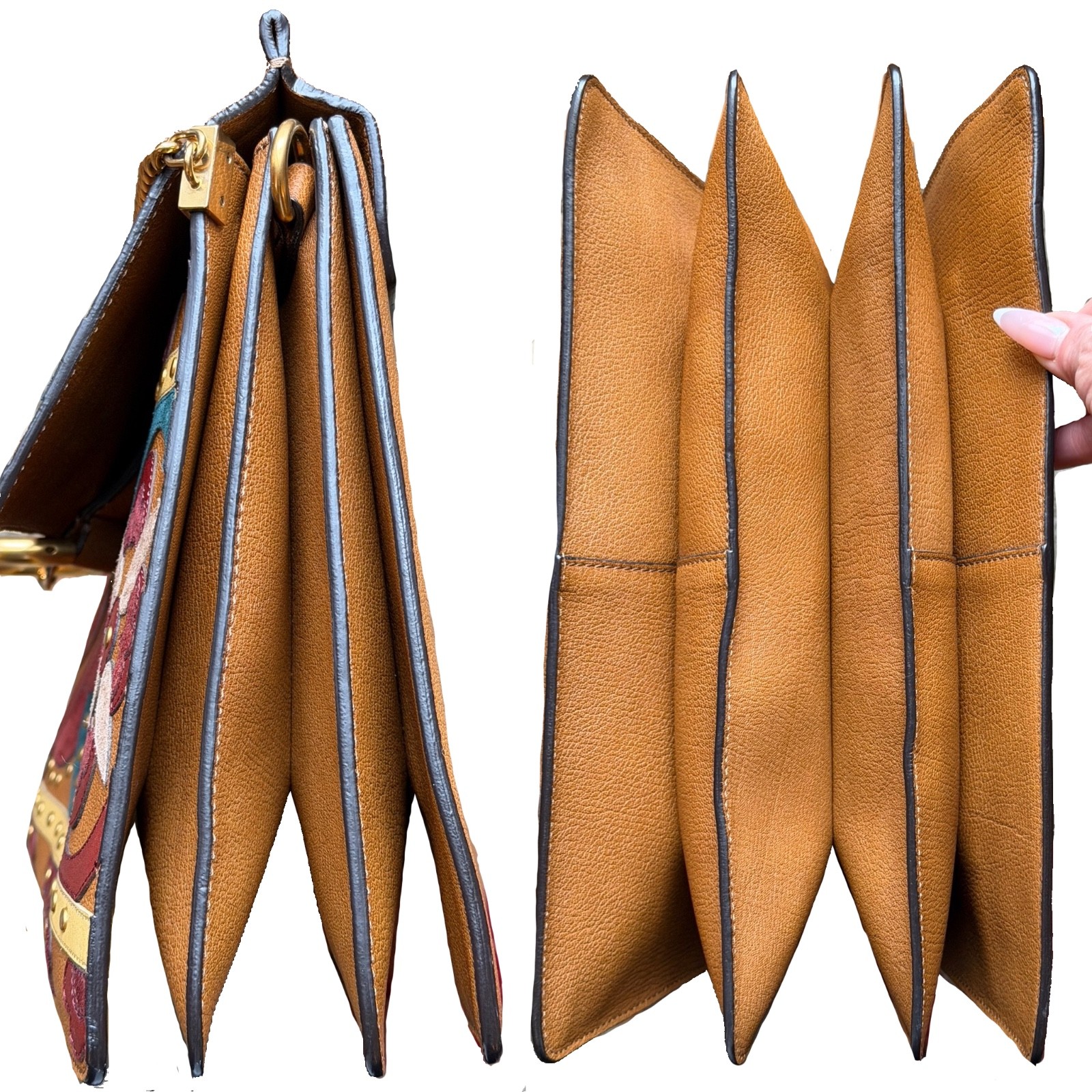 Chloe Multicolor Patchwork Suede & Caramel Leathe… - image 5