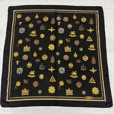 Felix Bühler Vintage Heraldic Scarf Black Gold Emblem Print Square 33 