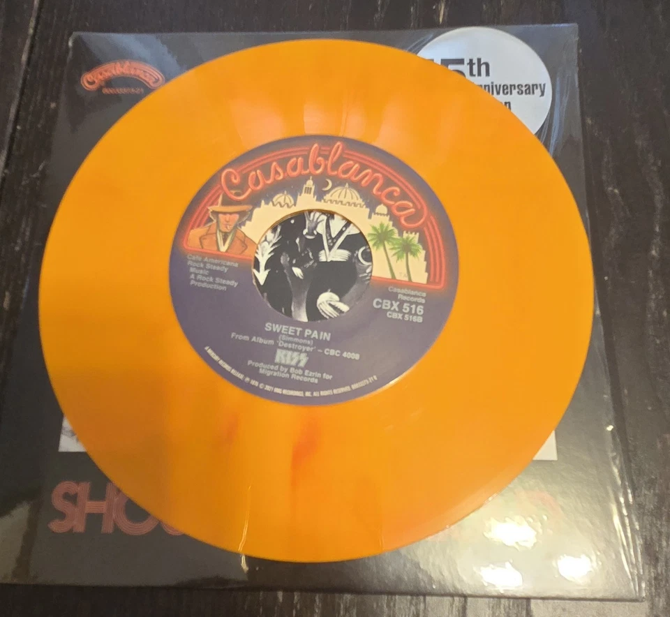 KISS Shout It Out Loud 45th Orange Anniversary Vinyl Sweet Pain 45 - Image 3 of 4