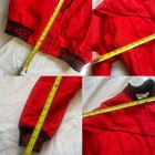 Red Vtg Comfy Casuals zip up jacket size M with front snap buttons, made in USA boxy style, shown on close-up.