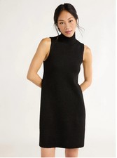 Free Assembly Sweater Mini Dress Ribbed S Black Sleeveless Slim Tall Wool Blend