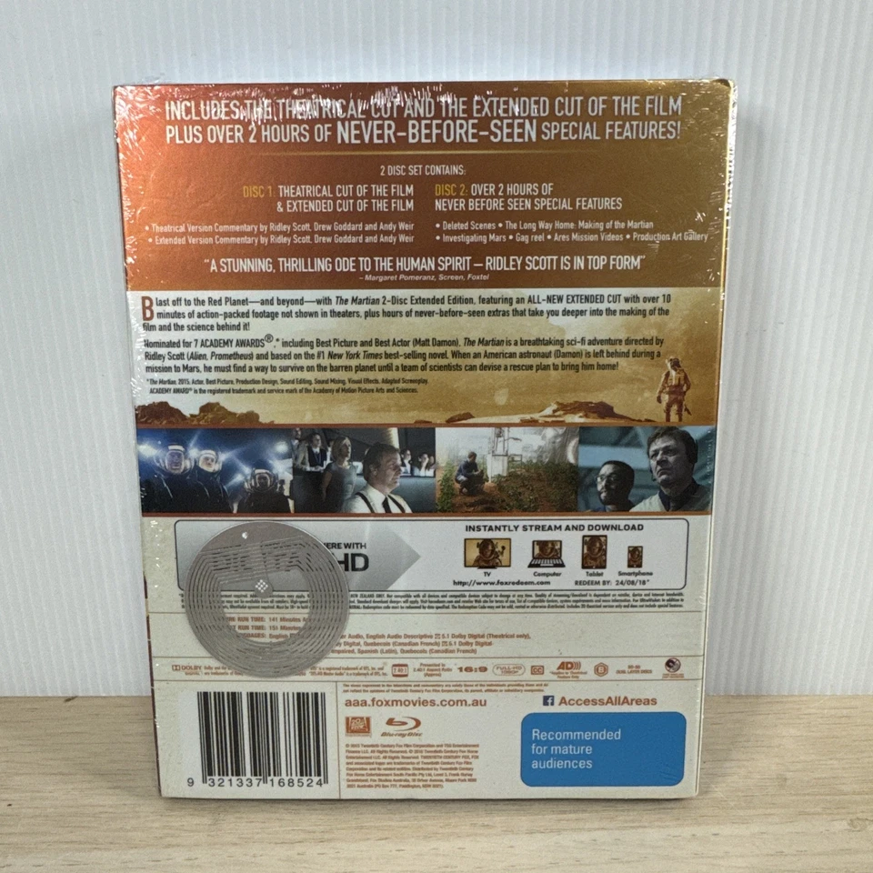 The Martian Blu-ray 2 Disc Edition Extended Cut Matt Damon REG B - NEW + SEALED - image 2 of 4