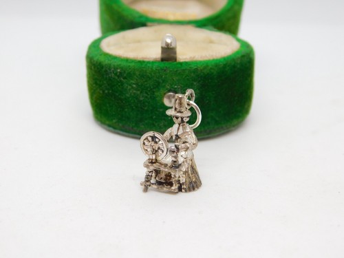 Sterling Silver Welsh Lady with Spinning Wheel Charm Pendant Vintage c1970