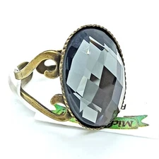 Michal Negrin Ring Oval Cocktail Gray Glass Crystal Cabochon Retro New Gift Box