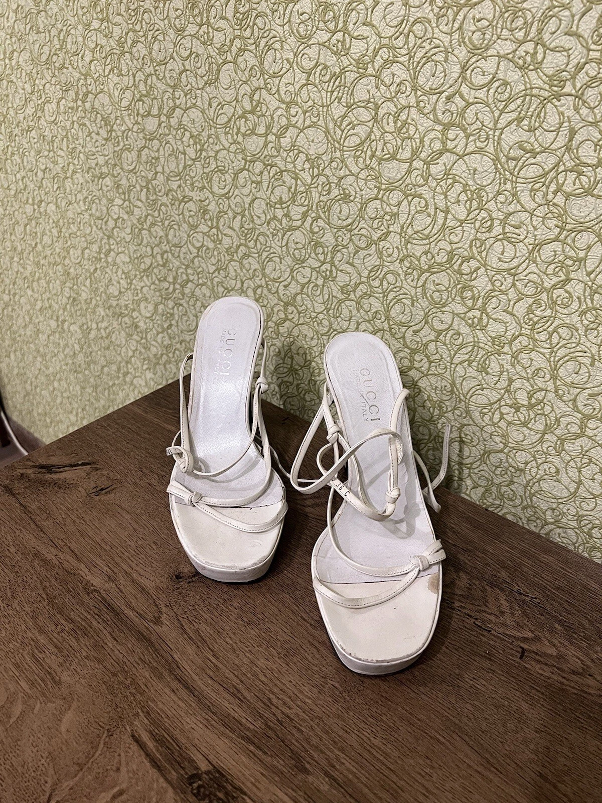 PUMA GUCCI RARI SANDALI AUTENTICI TESSUTO GABBIA PELLE BIANCO TAGLIA 36 VINTAGE