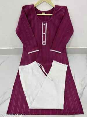 Indian Traditional Wear Woman/Girls Khadi Cotton Office Wear Kurti With Pant Set