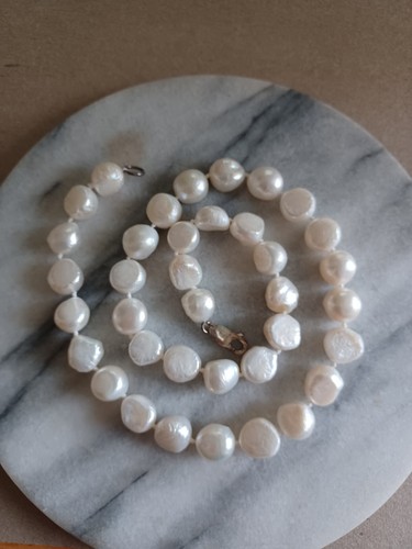 Vintage Genuine Large Freshwater Knotted Pearl Necklace W Sterling Silver Clasp - Picture 7 of 8